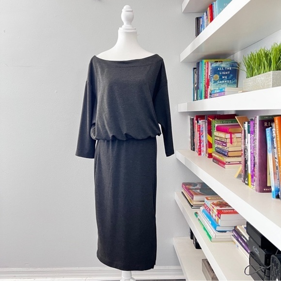 Anthropologie Grey Column Boat Neck Midi Dress Size Medium M - Picture 1 of 12